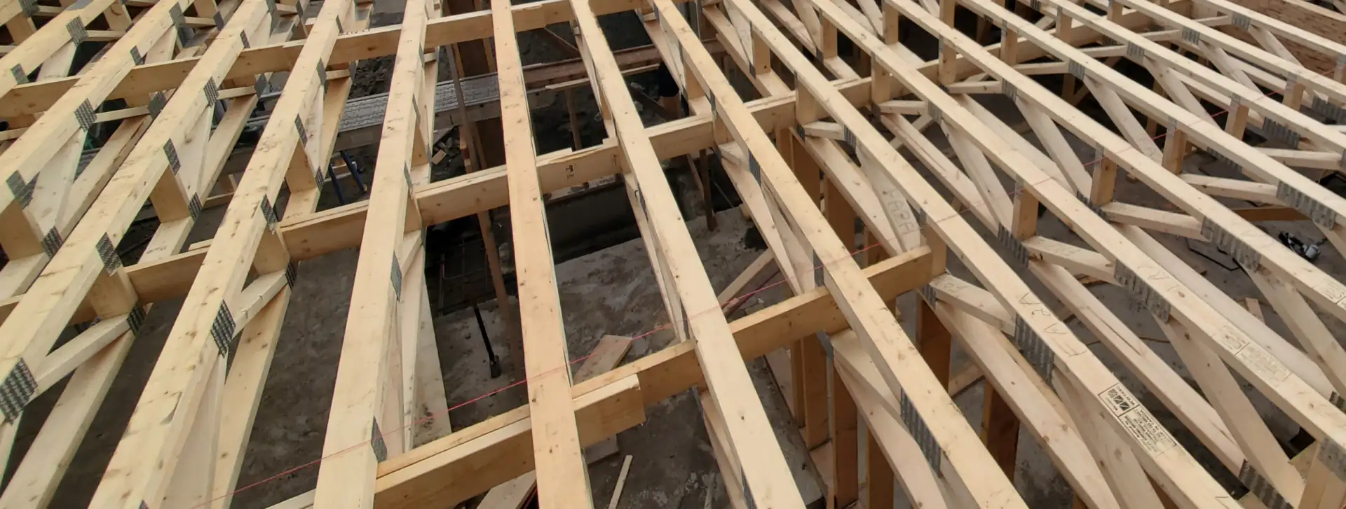 Engineered floor trusses on a job site